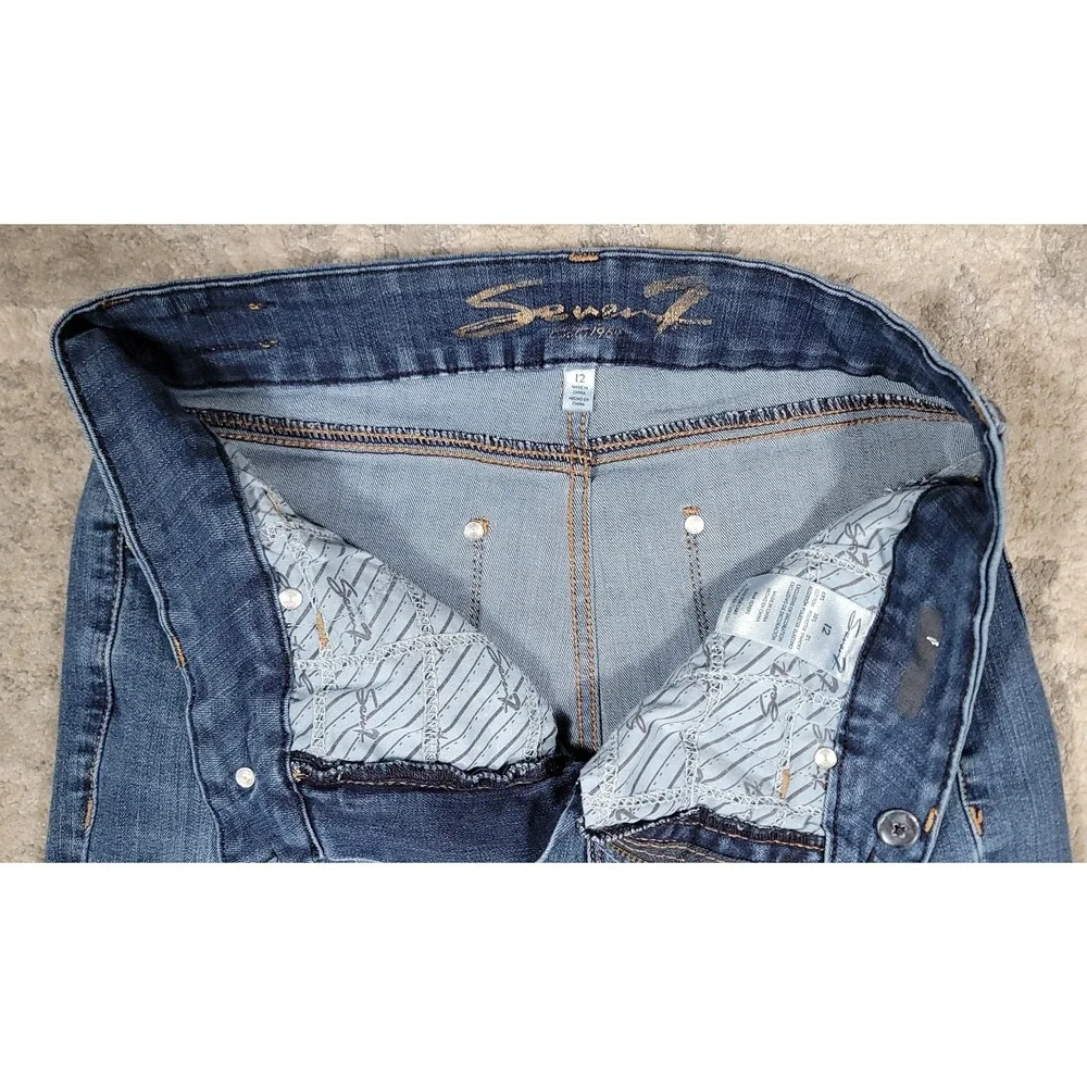 Seven7 Women's Tapered Leg Jeans Size 12 Blue Stretch‎ Denim Mid Rise Sz 32x29